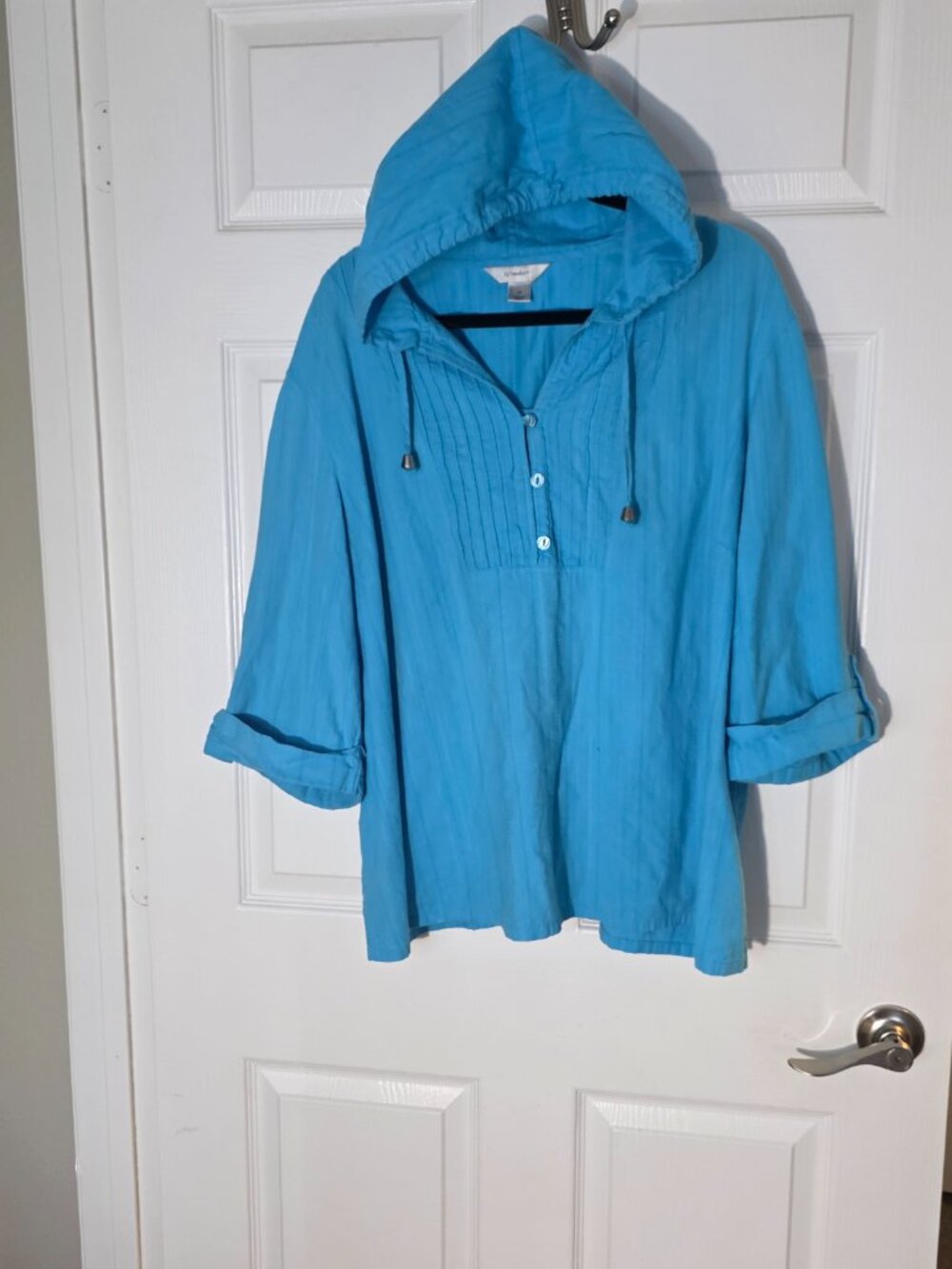 CJ Banks Women's Size 2XL Hooded half button Down Top blue